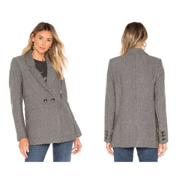 💕ANINE BING💕 Fishbone Blazer ~ Wool Blend Black & Off-White Print XS - Picture 9 of 16